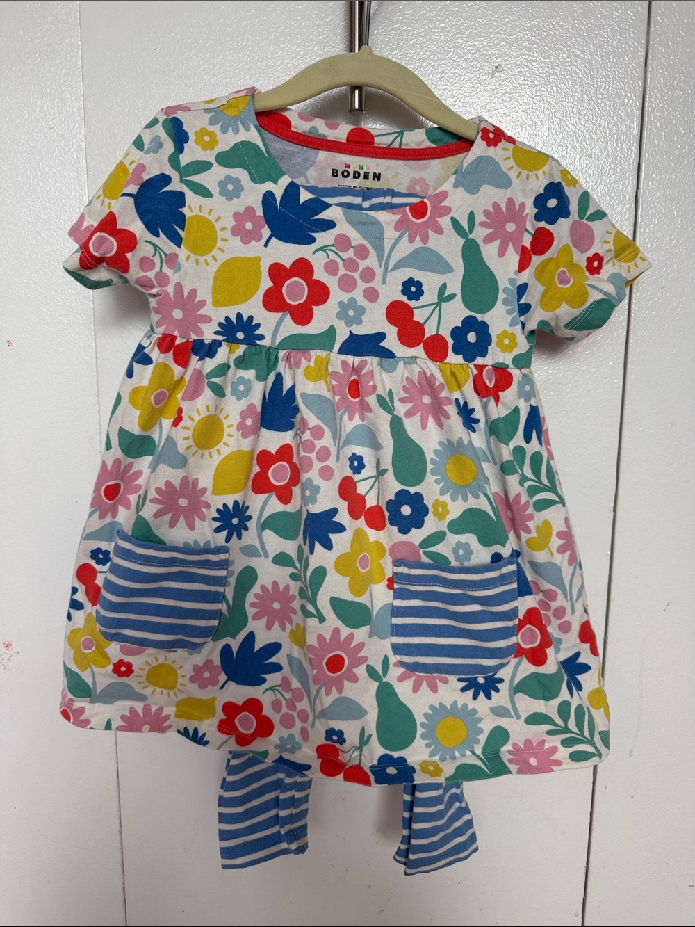 Mini Boden Floral Tunic with Blue Pocket Stripes and leggings - White Multicolor